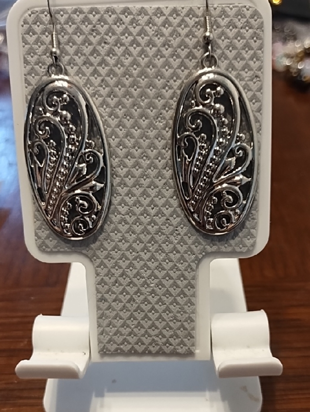 Silver Filigree Oval Drop Earrings